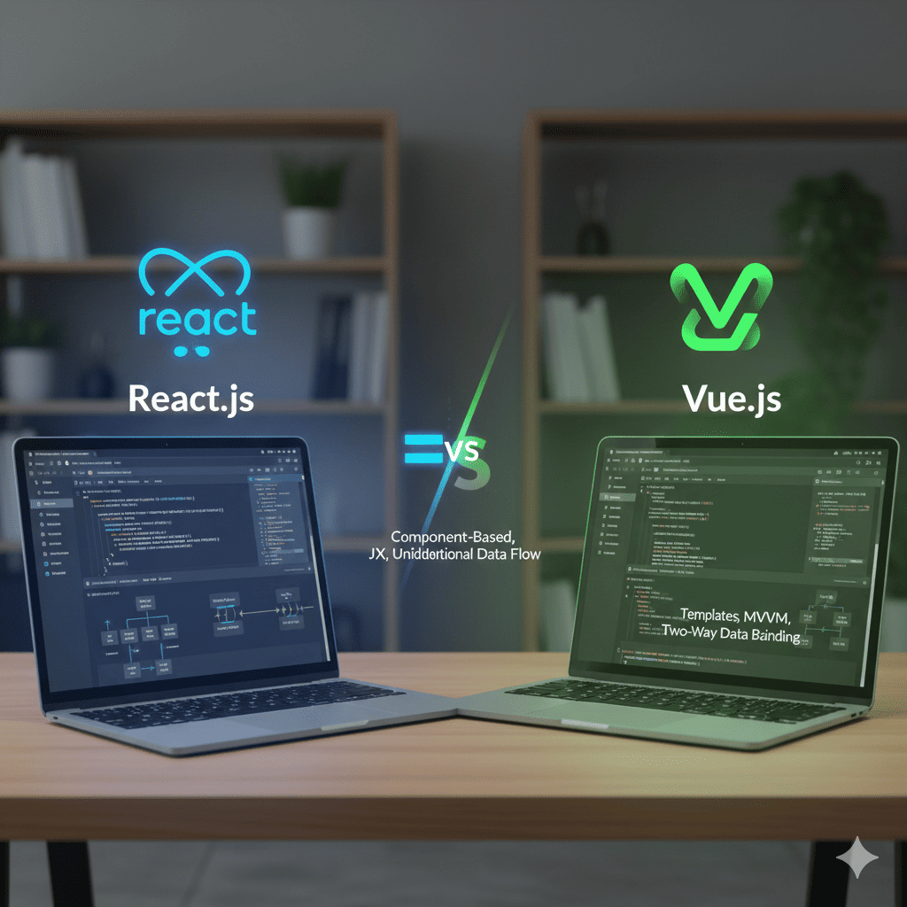 Logos de React et Vue.js côte à côte pour comparaison
